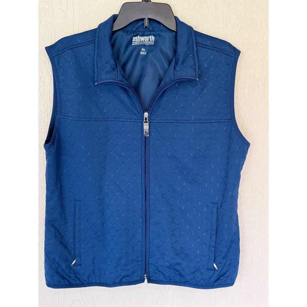 Ashworth Weather Systems Golf Vest Women's XL Blue Quilted Full Zip Performance